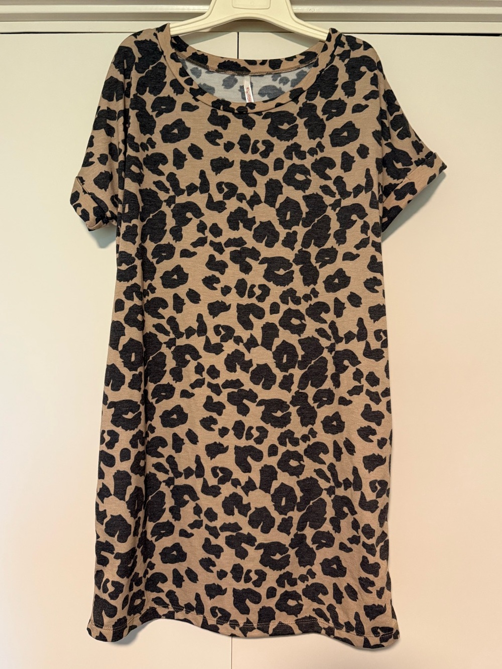 My Story Leopard Shift Dress in Beige and Black